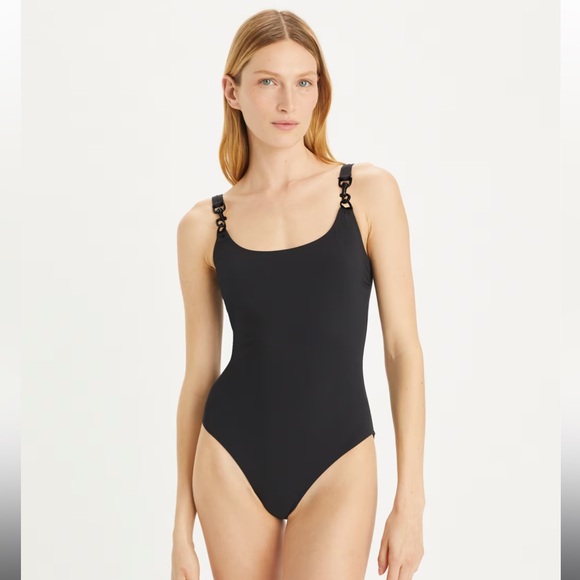 NEW Tory Burch Clip Tank One Piece Swimsuit In Black Size M - Picture 1 of 11